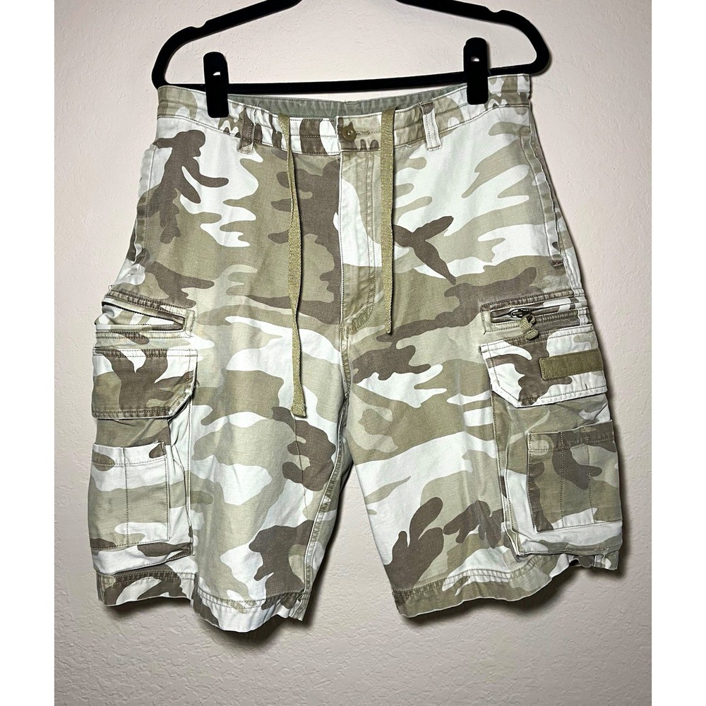 Roundtree & Yorke Mens Baggy Camouflage Cargo Shorts Cotton Canvas Zip Pockets